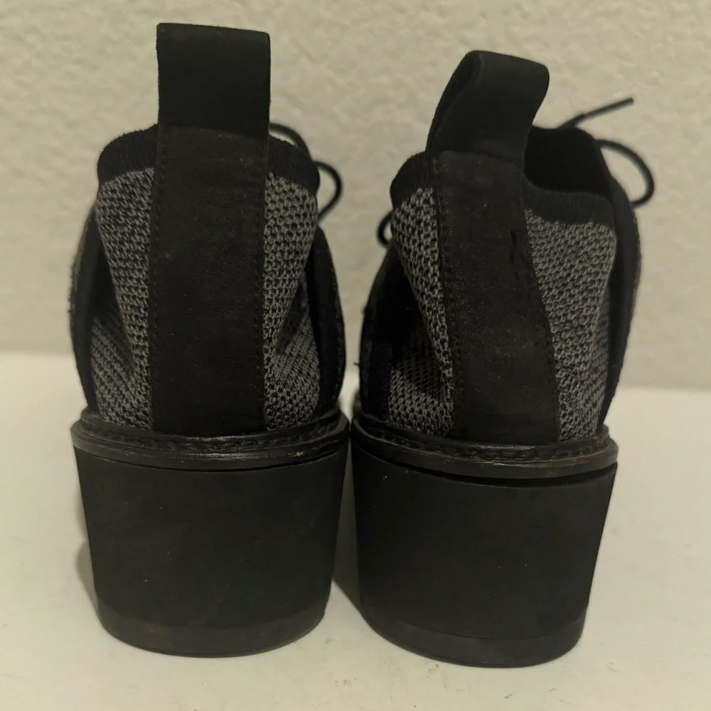 Eileen Fisher Wilson Knit Black Graphite Gray Lace Up Platform Wedge Sneaker 7.5